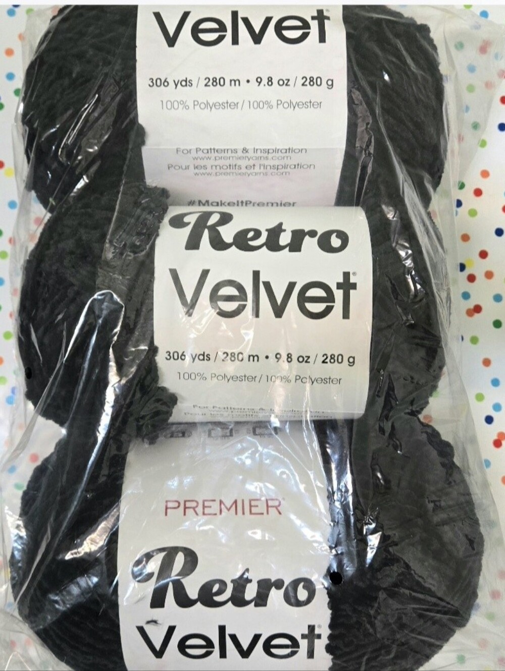 🎃🎄🍁3 Skeins PREMIER RETRO VELVET YARN NOIR/ BLACK